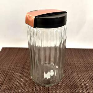 Toples canister kaca bulat ulir Herevin tutup plastik