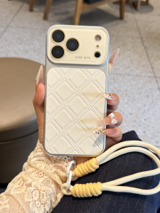 Elegant Protective Phone Case with Rhombus Leather Pattern and Large View Window for Apple