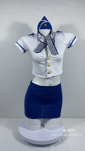 🫰🏻 Sweetie Store 🫰🏻 [ READY STOCK ] Women Cosplay Stewardess Secretary Uniform Set Nightwear Blue