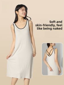 miiow | Cat Woman Summer Sleep Dress Womens New 2025 Built-In Chest Pad Mid-Length Simple Outdoor Wearable Ladies Nightgown Home Clothes