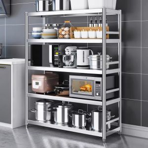 KM ชั้นวางของสแตนเลสแท้ ชั้นวางสินค้า ชั้นวางสต็อคสินค้า 3/4/5ชั้น แบริ่งน้ำหนัก 500kg เป็นสนิม กันน้ำท ออกแบบหัวเข็มขัดติดตั้งง่าย แข็งแรง