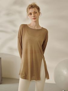 Loose Long Thigh-Length Yoga Clothes Long Sleeves Sports Tops Womens Thin and Breathable Running Training Fitness T-shirt Blouse