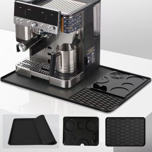 Silicone Coffee Maker Mat 3 in 1 for Most Home Espresso Machines Large Anti-Slip Silicone Mat Tray Bar Mat Black Grey Pad