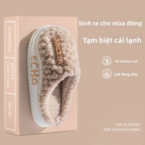 MONLEYTA | Dép đi trong nhà mùa đông bằng vải nỉ dày chống trượt ấm áp cho cặp đôi Dép đi trong nhà MONLEYTA EVA đế dày thường ngày mùa thu đông