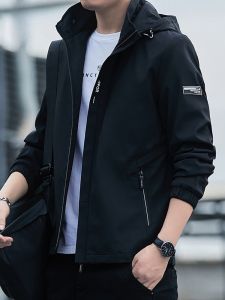 ROMON | Lormen Mens Hooded Jacket Spring Autumn New Style Outdoor Casual Windproof Short Sport Coat Fashionable Polyester Fiber