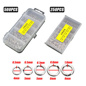 250/500 Pcs Split Ring Pipih Stainless Steel 4 - 6 Mm Premium Quality Untuk Pancing Memancing + Bonus Kotak