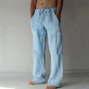 2026 Spring and Summer Men Cotton Breathable Pants Outdoor Leisure Sports Fashion Brand Drawstring Pocket Wide Leg Pants