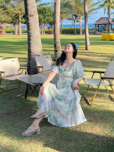 DM100 plus Size Elegant French Style Floral Lace Trim Slimming A-Line Midi Dress Summer Casual Sweet High Waist Short Sleeve