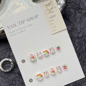 New Year Cartoon Nail Art Stickers for Girls Children Wearable Nails Cute Student Nail Patches 10 11 12 Years Old