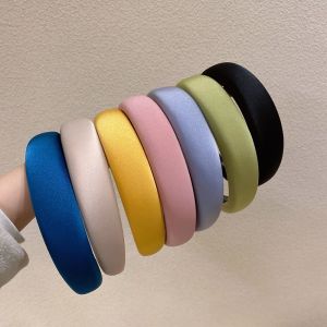 3cm Wide Sponge Hairband for Girls Spring Summer Satin Green Solid Headband Fruit Color Diademas Hair Bands for Women Head Band