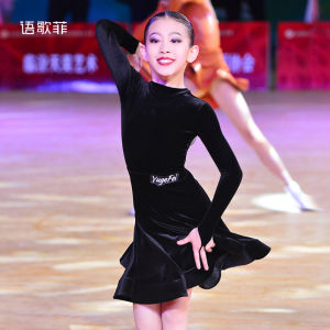ชุดเต้นรำลาตินสำหรับเด็กผู้หญิง ชุดแข่งขันระดับมืออาชีพ ผ้ากำมะหยี่ ฤดูใบไม้ร่วง/ฤดูหนาว เสื้อผ้าเด็กที่ต้องการ