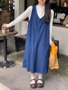 Galaxy Step Japanese Retro เดนิม เสื้อกั๊ก เดรส ผู้หญิงสั้น Early ฤดูใบไม้ร่วง ขี้เกียจ คอวี ผู้หญิง เดรส สด หวาน สไตล์