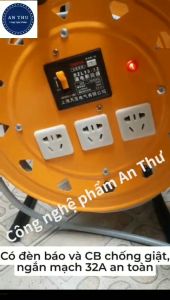Rulo Cuốn Dây Điện Có CB 32A Chống Giật Chống Quá Tải Ngắn Mạch Cùng 3 Ổ Cắm Đa Năng Và Đèn LED Báo Điện An Toàn Tiện Lợi