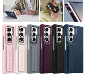 Built-in Hidden Camera Metal Stand & Finger Strap & Glass Screen ProtectorHinge Protective Matte Hard PC Anti-Slip Shockproof Phone Case Cover for Samsung Galaxy Z Fold 7 CaseZ Fold 6 caseZ Fold 5 CaseZ Fold 4 Case