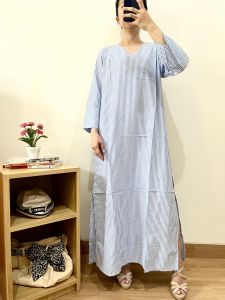 ●ECLAIRE● 063 Dress Maxi Maksi Gamis Vneck Lengan Panjang Longsleeves Salur Stripe Garis Basic Kasual 885