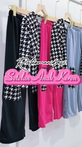 SETELAN BAJU ANAK HOUNDSTOOTH DAN CELANA KARGO PEREMPUAN 2-13 tahun GL FASHION