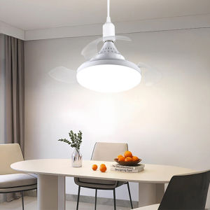 สมาร์ทที่มองไม่เห็น LED พัดลมเพดานไฟรีโมทคอนโทรล E27 ฐานใบมีดแบบพับเก็บได้โคมไฟเพดานพัดลมห้องนอน Study Lighting