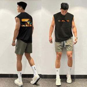 American Style Cotton Hip Hop Shoulder Back Vest Men Summer Heavyweight Pure Cotton Fashion Small Collar Sleeveless Top