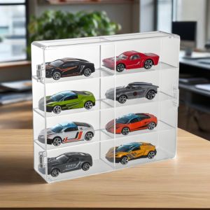 1 ชุด 8 สล็อต 1:64 Scale รถกล่องเก็บกันฝุ่นจอแสดงผลคอลเลกชันคอนเทนเนอร์ของเล่นชั้นวางรถ