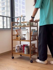 Bamboo Moving Rack Organizer Bamboo Storage Shelf  Wooden Rack With Wheels Bookshelf Storage Shelf Portable 35/50/70CM Choose