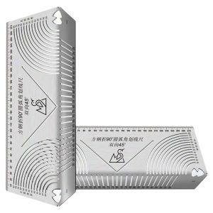 Stainless Steel Square Tube round Edge Ruler 90 Degree Arc Drawing Line Tool Multi-Function Straight Angle round Arc Gauge