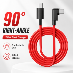 100W USB C Cable 90 Degree Right Angle Type C to Type C PD Fast Charging Data Sync Cord Durable TPE Lead for Gaming Phone Red