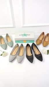 Flat Shoes Wanita Ballet Jala Brokat Mala