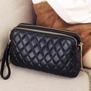 Esunarty Womens Soft Leather Handbag Diamond Chain Pattern New 2025 Fashion Single Shoulder Slant Cross Small Bag