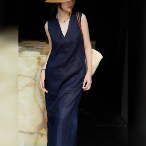DANTING | Elegant Royal Blue V-Neck Sleeveless Summer Dress
