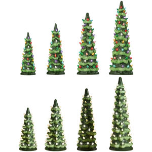 Winnereco Colorful LED Mini Christmas Tree with LED Lights Hand-Painted Resin Christmas Tree for Home Office Desktop Decoration