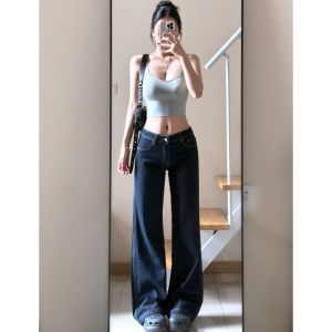 Quần Jeans Ống Thẳng Rộng Cạp Lửng Kiểu Dáng Rộng Cho Nữ Quần Jeans Denim Cao Cấp Mùa Hè 2025 Quần Jeans Denim Thường Ngày