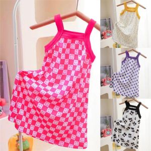 Childrens Cute Plaid Print Nightdress Sleeveless Suspenders Loungewear Girls Child Square Collar Pajamas Summer Skin-friendly Comfortable Girls Children Pajamas