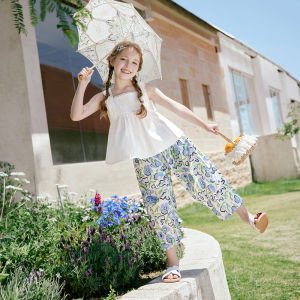 XIANGYING | Pure Cotton Printed Wide-leg Pants for Children Loose High-waist Casual
