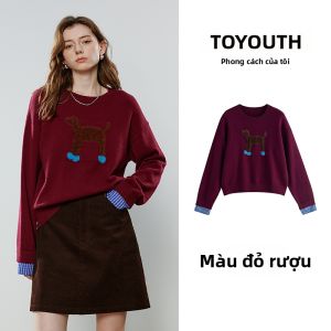 Toyouth | Áo Sweater Jacquard Nữ Màu Đối Chọi Phong Cách Retro Trẻ Trung