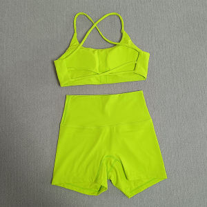 สีทึบชุดโยคะจักรยานสั้นขา CROSS Sport Bra ชุดออกกําลังกายกีฬาผู้หญิงชุดออกกําลังกายการฝึกอบรมที่ครอบคลุม ...