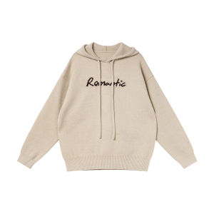 NIHAOKANONG | Áo Sweater Nữ Form Rộng Có Mũ In Hoa Văn Khối Màu Tiếng Anh
