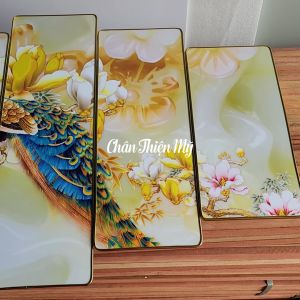Bộ 5 Tranh Treo Tường Tráng Gương CHÂN THIỆN MỸ Trang Trí Phòng Khách Chủ Đề Mã Đáo Thành Công