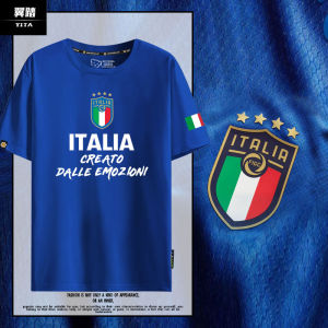 Châu Âu Năm 2024 Ý Đội Tuyển Quốc Gia Quạt Bóng Đá Áo Thun Nữ Tay Ngắn Nam Nữ 200G Cotton Nguyên Chất Tay Lửng cơ Thể Họa Tiết Hình Học