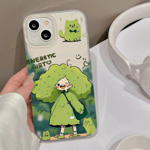 Casing สําหรับ iPhone 11 14 13 12 15 Pro MAX 14 Pro MAX 13 12 Pro MAX 14 Plus TPU Shockproof Matte Ultra thinเคสทรศัพท์กันกระแทก Skin-feeling Clear Transparent Phone Casing Simple frosted Anti-fingerprint Phone CoverCartoon cute broccoli girl เคส