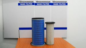 ไส้กรองอากาศ นาโนกันน้ำ แบคโฮ KOBELCO SK120-3 SK150 SK200-3 KOMATSU PC100-6 PC120-6 PC150-5 PC200-5 2451-U311-3 600-181-6540 AM4567NN