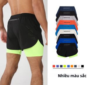Quần Short Chạy Bộ Nam Nhanh Khô Có Túi Lót Móc Khăn Thoáng Khí Thể Thao Tập Luyện Gym Nhẹ 2 Trong 1
