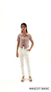 MASCOT Atasan Knitt Outwear Sleting Tangan Pendek (040) Blouse Wanita Kantong Zipper