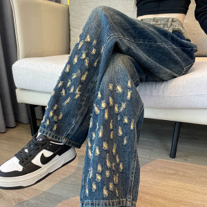 Retro Hole Wide Leg Denim Jeans Womens Small Size Banana Pants Spring Autumn New High Waist Slim Straight Old Dad Pants
