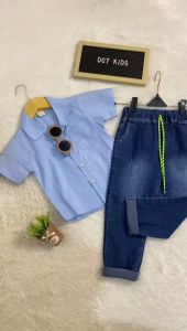 Lemone Set Kemeja Anak Baju dan Celana Kemeja Katun Usia 2-6 Tahun