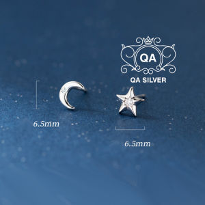 Khuyên tai bạc 925 trăng sao bất đối xứng STAR MOON QA SILVER Earrings EA260503