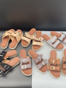 Womens One-Word Sandals Summer Outwear Open Toe Export Plus Size Rhinestone Hemp Rope Thick Sole Belt Ornament All-Matching Womens Shoes