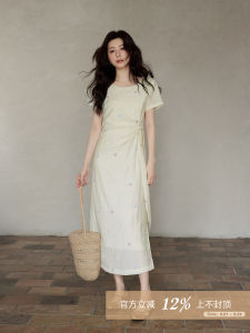 Summer Korean Style Design Waist Cinching Slimming Embroidered Lace-up Dress