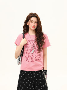 WILDAZI | Vintage Foaming Print Straight Shoulder Loose Fit Short Sleeve T-Shirt