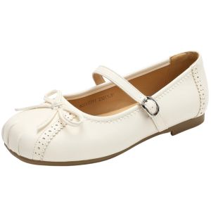 Josiny | French Style White Mary Jane Shoes Low Heel
