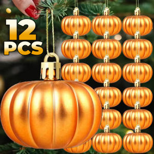 12PCS Halloween Pumpkin Hanging Ornaments Autumn Thanksgiving Pumpkin Ball Hanging Pendants Halloween Tree Party Home Decorations